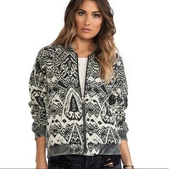 Free People Jackets & Blazers - Free People Quilted Bomber Jacket Boho Print Black